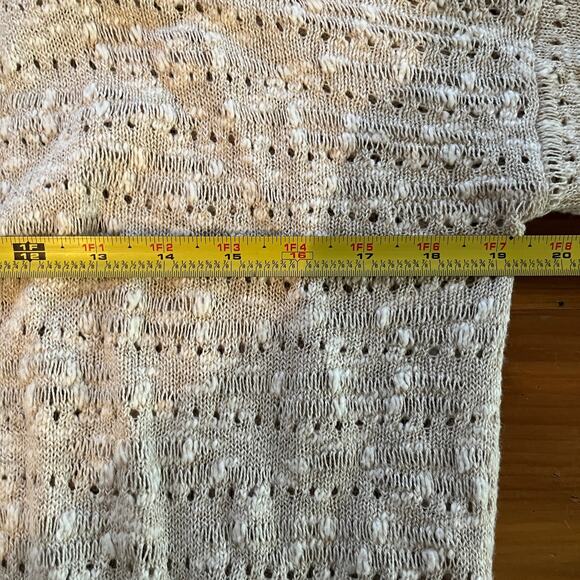 Loft Women’s Cotton Linen Beige Open Front Pointelle Cardigan Sweater Medium - Picture 7 of 8